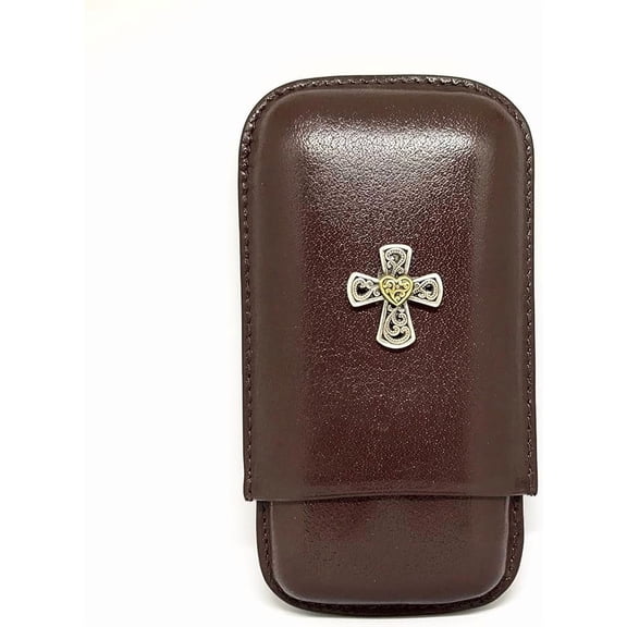 Brown Leather 3-Finger Cigar Case (Celtic Cross)