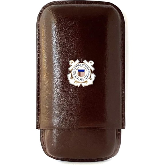 Brown Leather 3-Finger Cigar Case – (Coast Guard – 1″ Color)