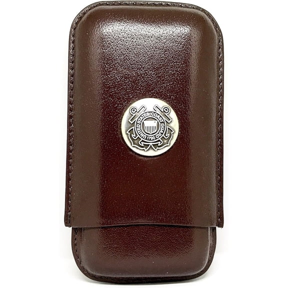 Brown Leather 3-Finger Cigar Case  (Coast Guard  Metallic)