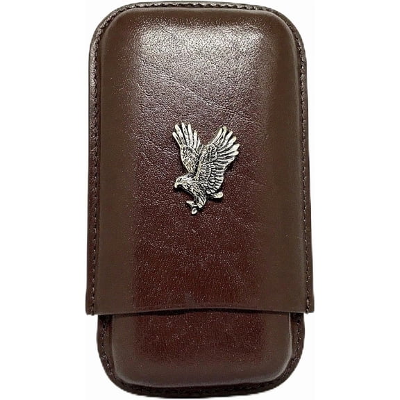 Brown Leather 3-Finger Cigar Case (Eagle)