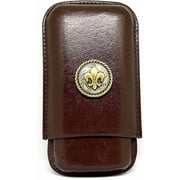 Brown Leather 3-Finger Cigar Case   Fleur de Lis