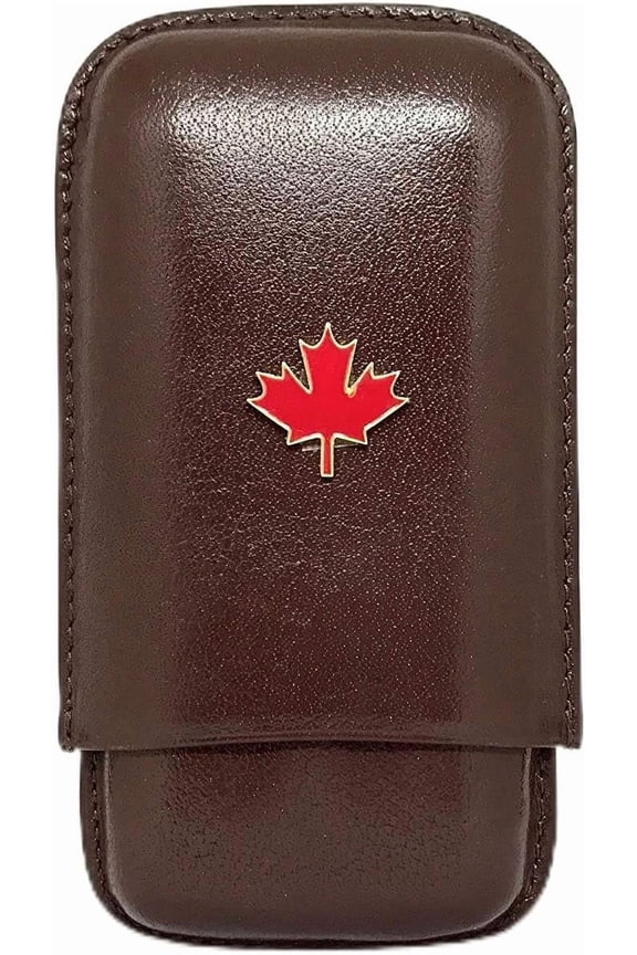 Brown Leather 3-Finger Cigar Case (Maple Leaf)