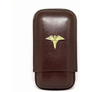 Brown Leather 3-Finger Cigar Case   Medical Caduceus