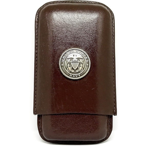 Brown Leather 3-Finger Cigar Case  (Navy  Metallic)