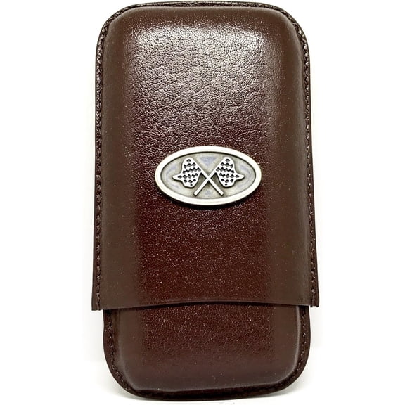 Brown Leather 3-Finger Cigar Case  (Racing Flags)