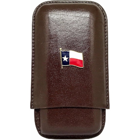 Brown Leather 3-Finger Cigar Case (Texas Flag)