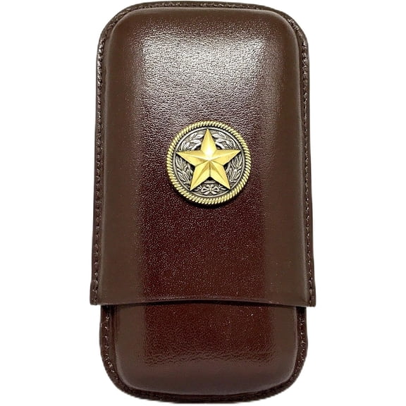 Brown Leather 3-Finger Cigar Case  (Texas Star)