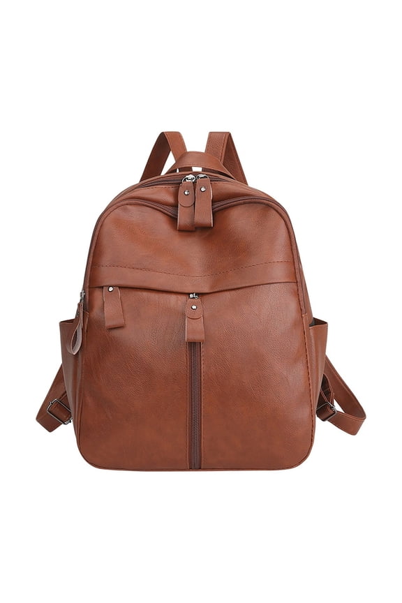 Brown Leather Backpack, Durable Material With Multiple Compartments, Adjustable Straps, For School, Work, And Travel
