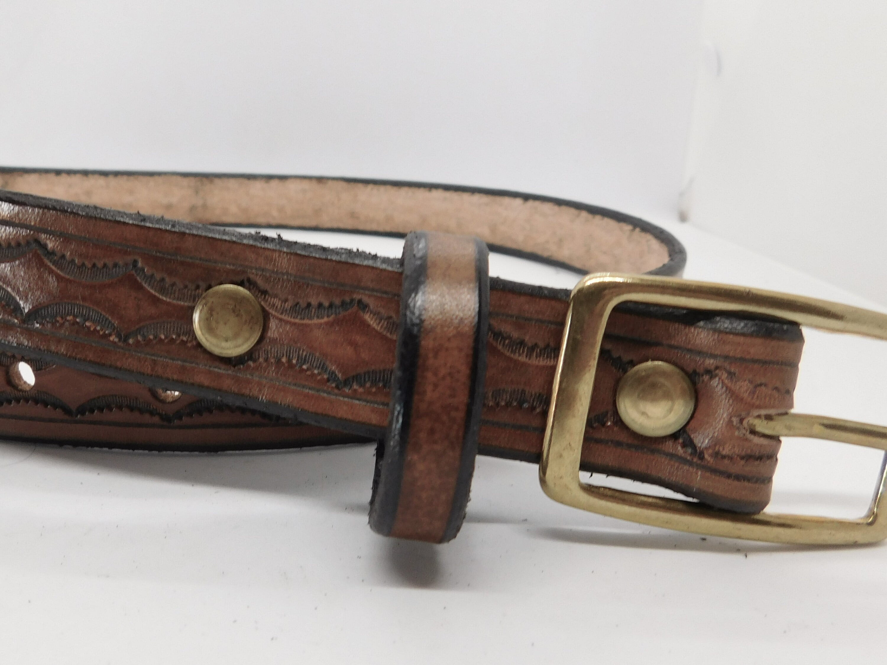 Brown Leather Belt 1 1/4 inch wide, 10/12 oz thickness, line/border ...