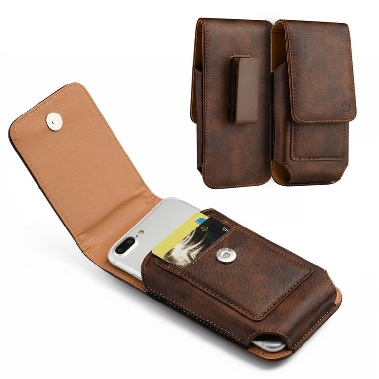 Brown Leather Belt Clip Holster Case w/ Credit Cards Slot (Also