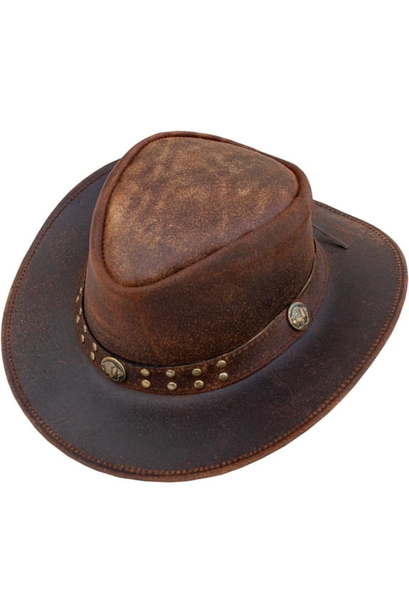 Brown Leather Cowboy Western Hat for Men and Woman Felt Studded Steampunk Hat Deadman Top Hat for Halloween