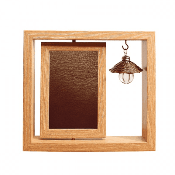 Brown Leather Design Wooden Rotating Picture Photo Frame 4x6