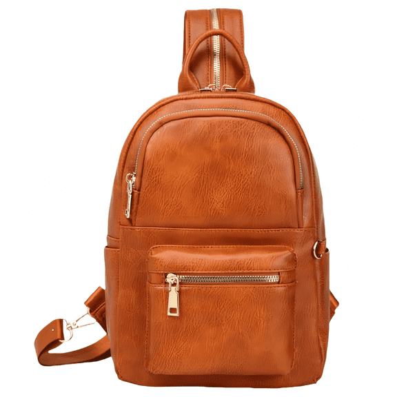 Unisex Classic Vintage Brown Faux Leather Waterproof Backpack - Lightweight & Durable, Large Capacity Multi-Compartment, for Students & Office Commuters