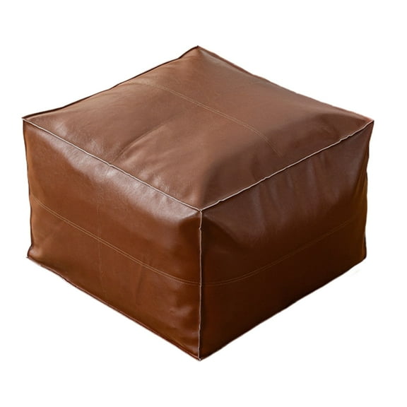 Brown Leather Footstool For Lazy Sofa, 17.7 X 15.7 Inches, Multi-Functional Storage Ottoman For Home, Seat And Shoe Changing Stool, Storage For Toys And Clothes