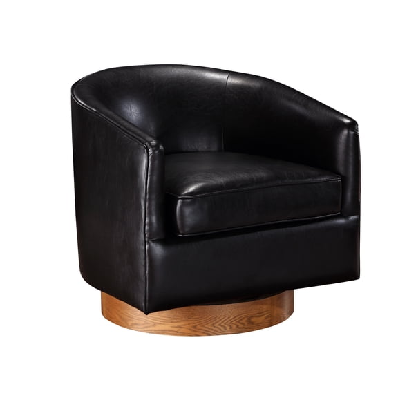 Brown Leather-Look Barrel Chair | 360-Degree Swivel for Interaction | Sturdy Wood Structure | Easy-to-Clean Upholstery