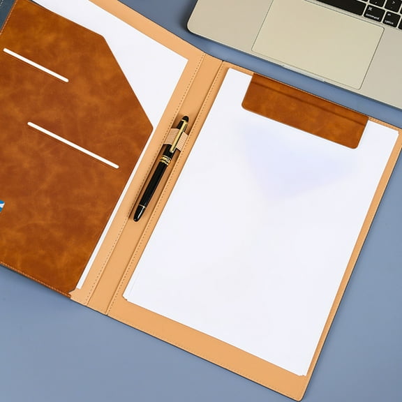 Brown Leather Multi-Function Business Portfolio Folder, A4 Magnetic Clipboard Document Organizer with Card Slots and Pen Holder for Office Meetings and Contracts