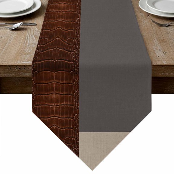 Brown Leather Pattern Table Runner Linen Burlap Table Runner 36 Inches Small Modern Art Animals Leather Rustic Dresser Scarves for Kitchen Island Coffee Dining Room Party Holiday Decoration 13"x36"