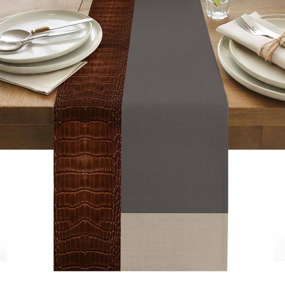 Brown Leather Pattern Table Runner Modern Art Animals Leather Rustic Tablerunners 13 x 36 Inch, Table Decorations Tabletop Scarf for Summer Gathering Holiday Farmhouse Kitchen Dining Decor