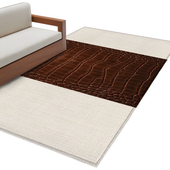 Brown Leather Print Area Rug 3x5 Washable Rug Non Slip Modern Art Animals Leather Rustic Large Area Rug Indoor Floor Carpet for Entryway Bedroom Kitchen Living Room Home Office Dining Room Nursery