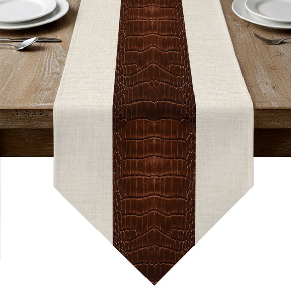 Brown Leather Print Table Runner Linen Burlap Table Runner 36 Inches Small Modern Art Animals Leather Rustic Dresser Scarves for Kitchen Island Coffee Dining Room Party Holiday Decoration 13"x36"