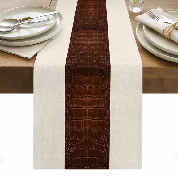 Brown Leather Print Table Runner Modern Art Animals Leather Rustic Tablerunners 13 x 36 Inch, Table Decorations Tabletop Scarf for Summer Gathering Holiday Farmhouse Kitchen Dining Decor