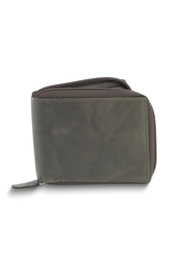 Brown Leather RFID Blocking Zip Around Top Flap Wallet