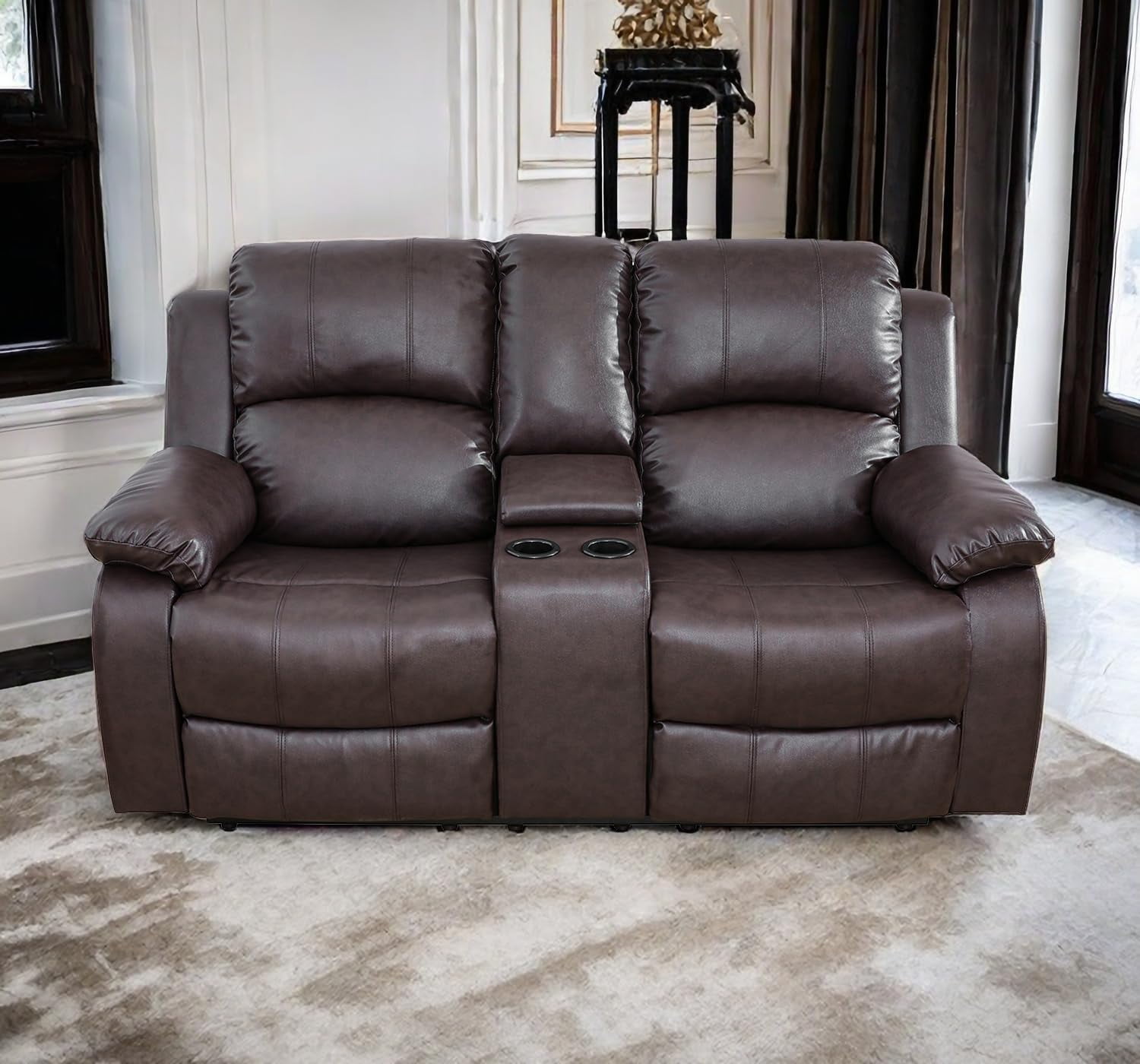 Brown Leather Recliner Loveseat Luxurious Seating with Leather Finish ...