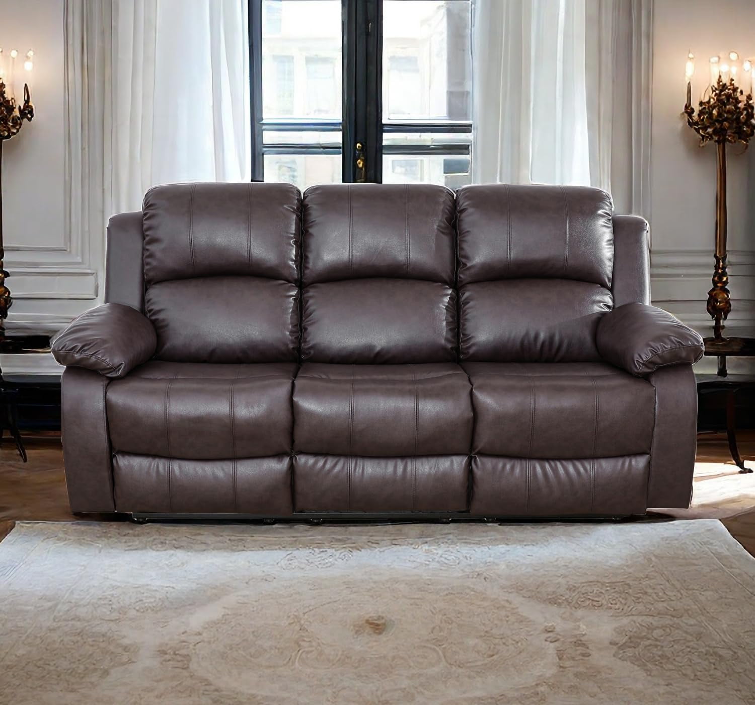 Brown Leather Recliner Sofa Luxurious Seating with Leather Finish ...