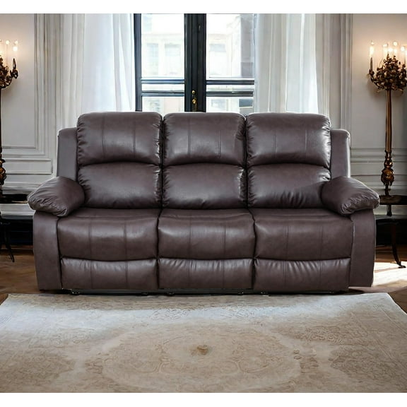 Brown Leather Recliner Sofa Luxurious Seating with Leather Finish, Ergonomic Design, and Adjustable Backrest, Compact Reclining Sofa for Small Spaces/RVs, Home Theaters, Houses, and Offices.
