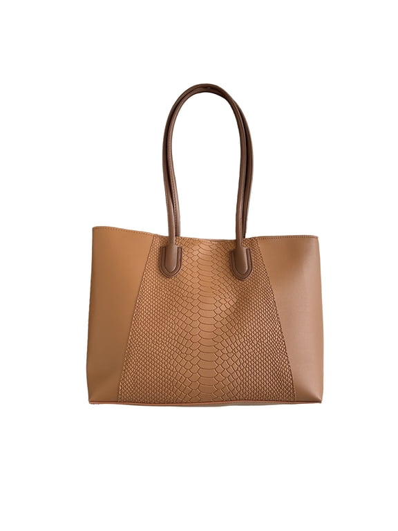 Brown Leather Tote Bag Large Capacity Shoulder Bag for Women with Sturdy Handles Daily Commuter Bag for Fall and Winter Seasons