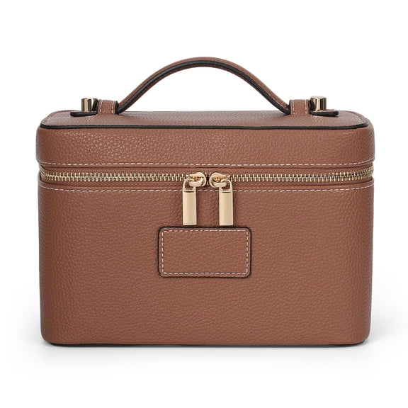 Brown Leather Travel Makeup Vanity Case Portable Organizer