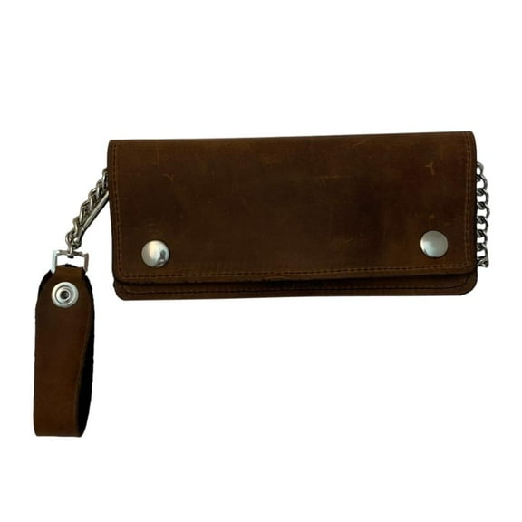 Brown Leather Trucker Wallet with Zipper and Snap Closure