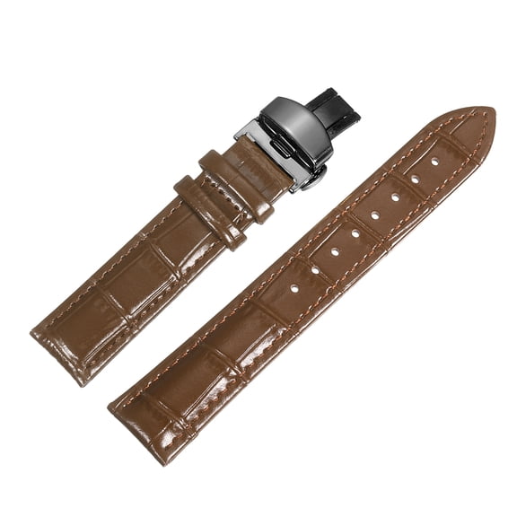 Uxcell Leather Band Deployment Buckle Watch Strap 19mm Leather Strap, Brown Black
