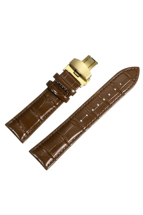 Leather Band Deployment Buckle Watch Strap 23mm Leather Strap, Brown Gold