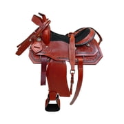Brown Leather Western Barrel Horse Saddle Basket & Floral Hand Tooling Black Suede Seat 13 With Tack Set