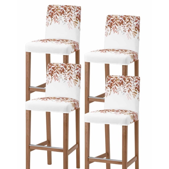 Brown Leaves Bar Stool Covers Set of 4, Summer Botanical Stretch Washable Bar Chair Covers with Backs, Removable Pub Counter Height Chair Cover for Kitchen Dining Room Cafe Watercolor Weeping