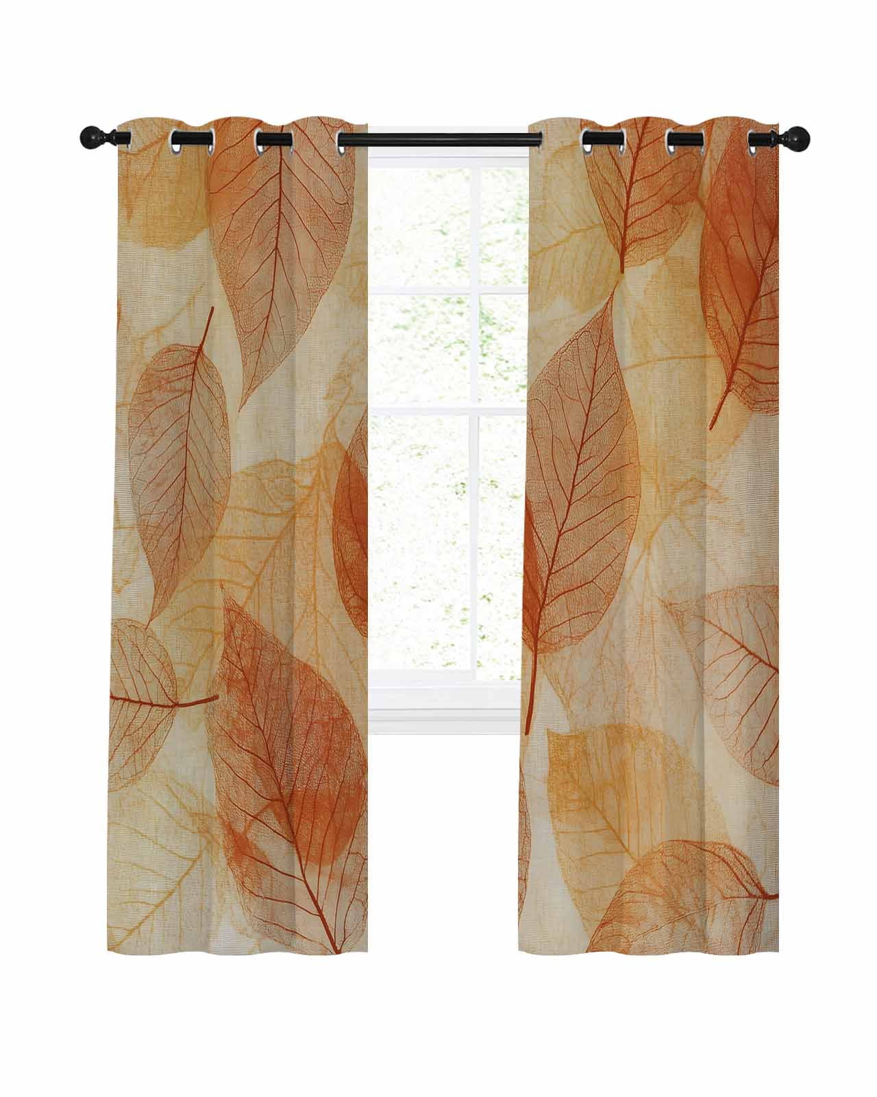 Brown Leaves Blackout Curtains 54 Inches Length, Botanical Fall Foliage ...