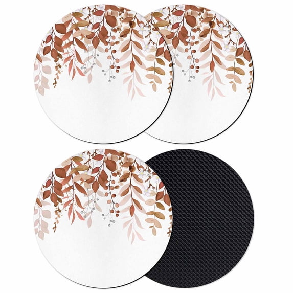 Brown Leaves Coasters Set of 4, Absorbent Coasters for Drinks, Summer Botanical Coaster for Desk Coffee Table Protection, Home Decor House Warming Gifts 4"