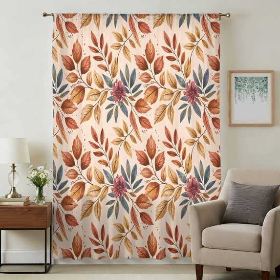 Brown Leaves Fall Sheer Curtains 54 Inches Long, Farmhouse Vintage ...