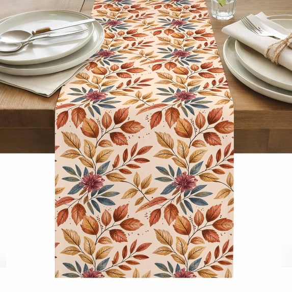 Brown Leaves Fall Table Runner - 108 Inch Long, Kitchen Dining Table Runner Dresser Scarves, Farmhouse Vintage Botanical Leaf Farmhouse Decor for Coffee Tables Wedding Party Banquet