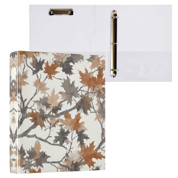 Brown Leaves Pattern 3 Ring Hardcover Binders 1.5in Round Rings for Letter-Size Folder Paper Organizer Pockets for Office Student Recipe