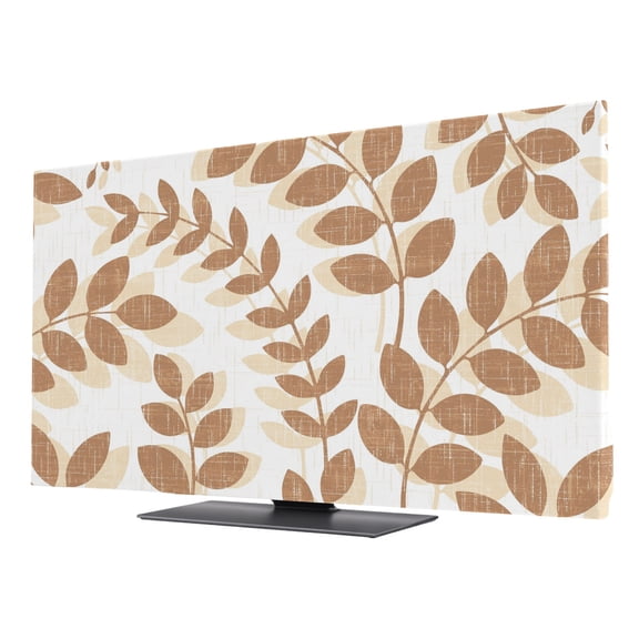 Brown Leaves TV Cover for 32 Inch Screen, Stretch Fabric Dustproof TV Display Protector, Summer Farmhouse Botanical Leaf Branch Elastic Slipcover Monitor Cover for Indoor Desktop Computer 27.9"x15.7"