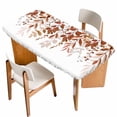 thumbnail image 1 of Brown Leaves Table Cloths for 3 Foot Rectangle Tables, Summer Botanical Patio Waterproof Elastic Fitted Tablecloths, Washable Rectangular Table Cover for Camping, 1 of 8