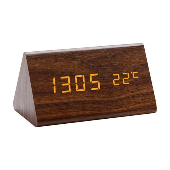 Brown Modern Led Digital Clock With Day Of Week Display Alarm Temperature Humidity Desk Wall Mount Brown
