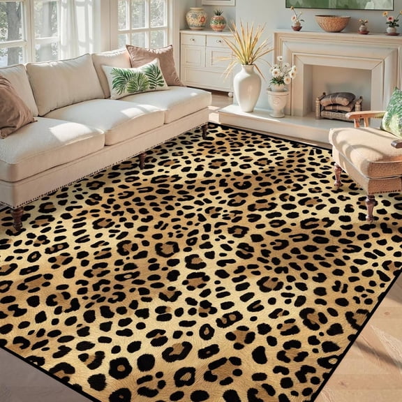 Brown Leopard Area Rug Throw Rugs for Classroom Bedroom Living Room Home Playroom Animal Print Carpet Home Decor Washable-3' x 5'