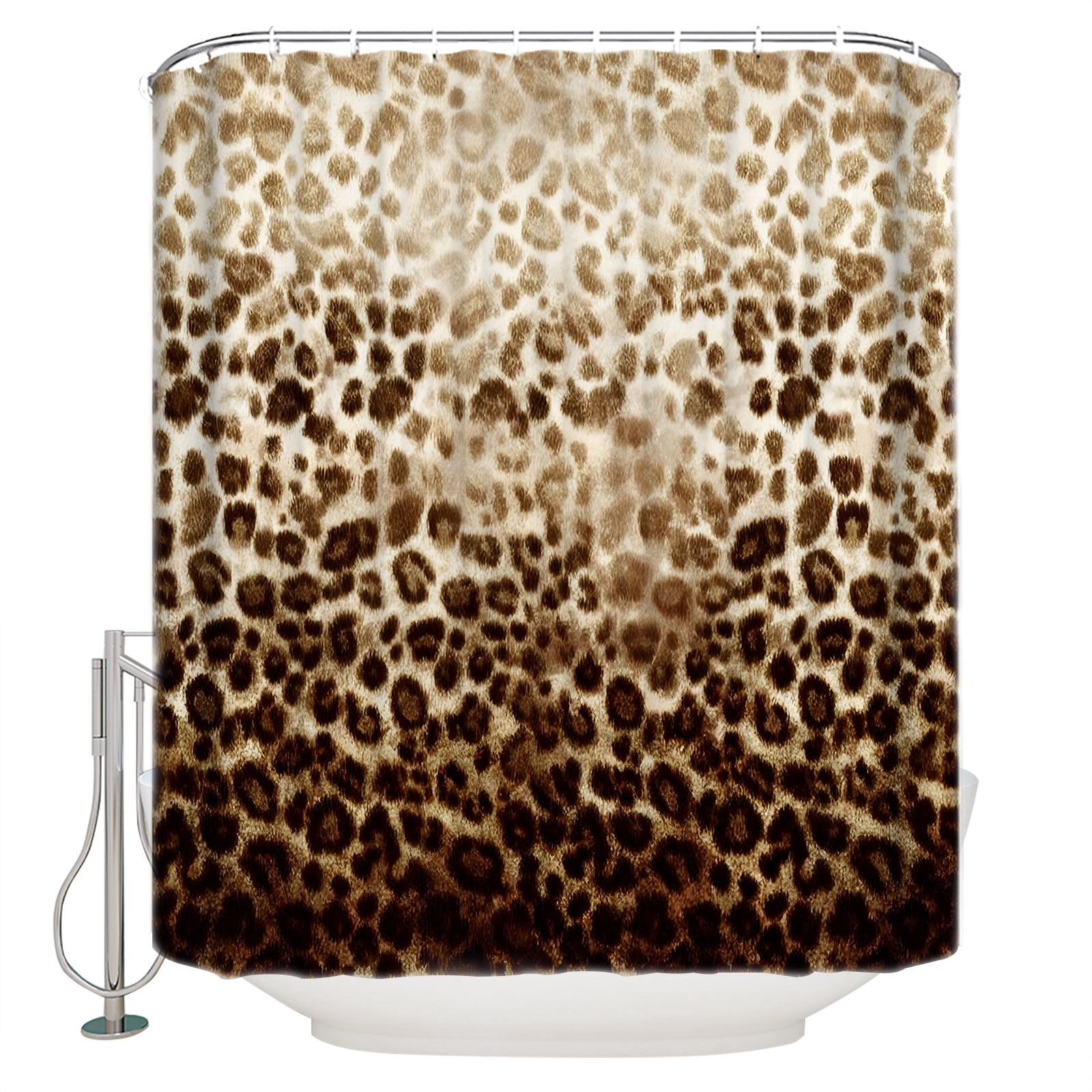 Brown Leopard Bathroom Shower Curtains with 12 Hooks Polyester ...