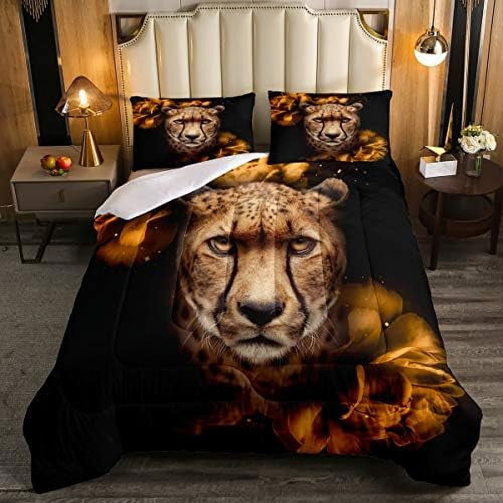 Brown Leopard Down Comforter Tie Dye Bedding Set African Safari Animals Comforter Set For Kids