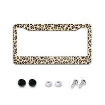 Brown Leopard License Plate Frames Universal Aluminum Tag Holder Cover with 2 Holes Screws for Front Rear Car Plate Decor 12x6 Inch for Women Men
