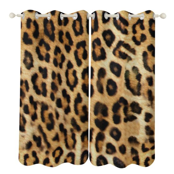 Brown Leopard Print 2 Panels 3D Printing Pattern Curtain for Bedroom Living Room Kitchen Window Decoration Home