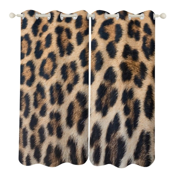 Brown Leopard Print 2 Panels 3D Printing Pattern Curtain for Bedroom Living Room Kitchen Window Decoration Home